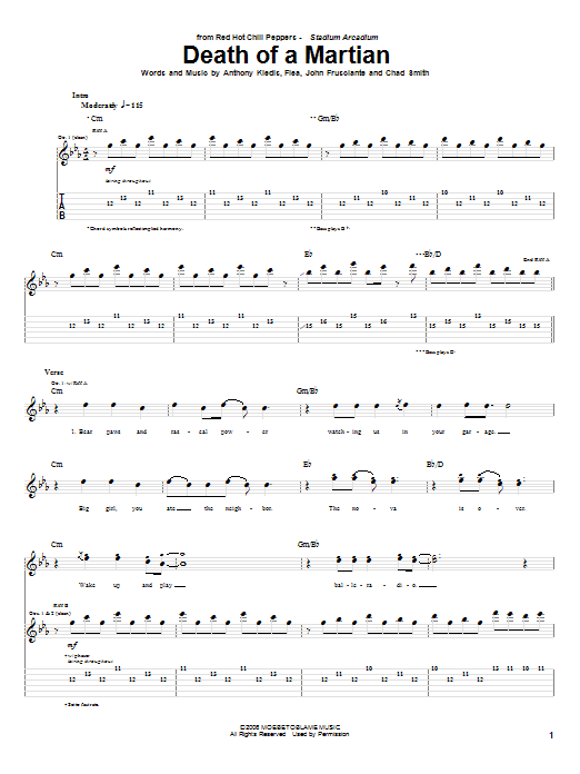 Red Hot Chili Peppers Death Of A Martian sheet music notes and chords arranged for Drums Transcription