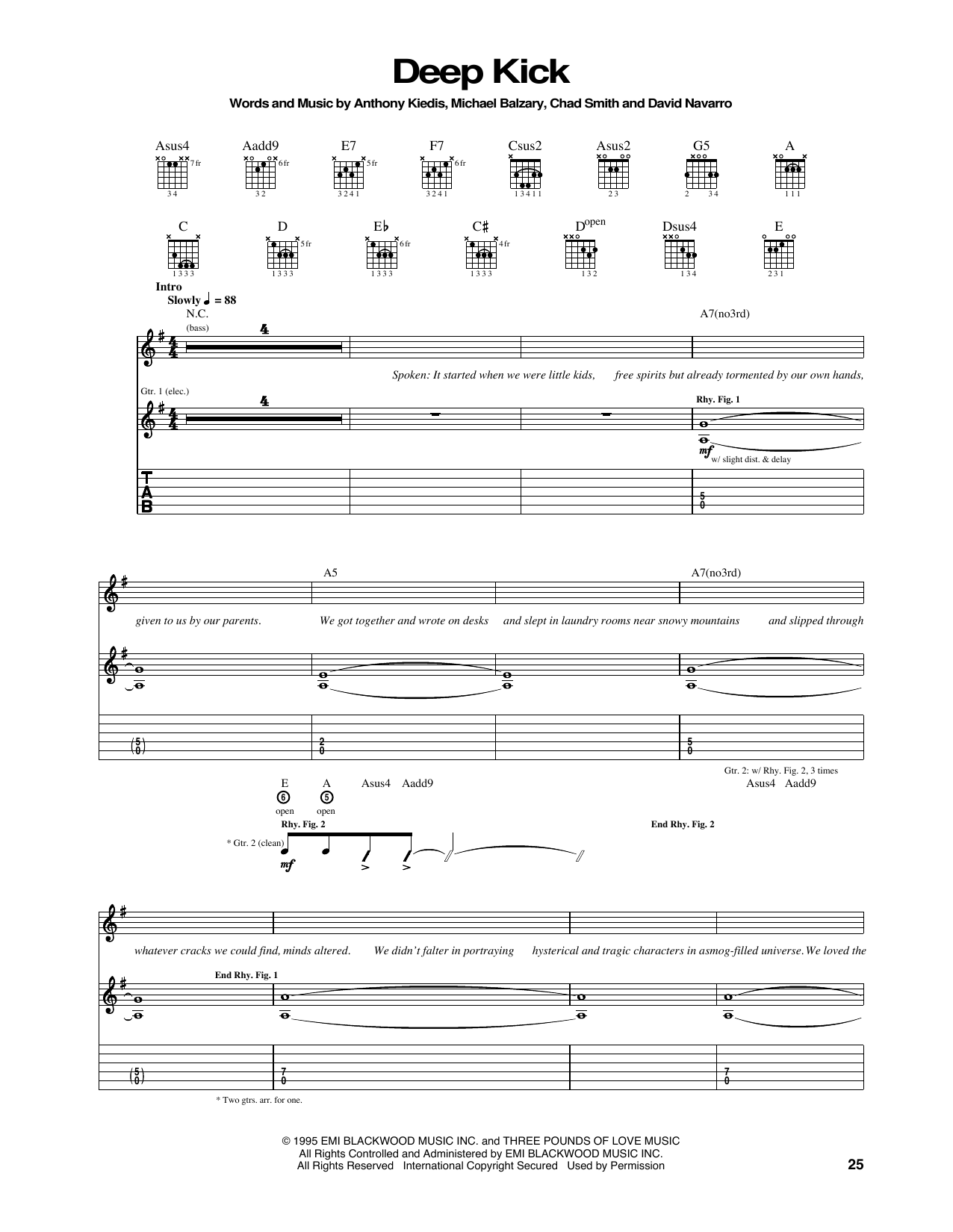Red Hot Chili Peppers Deep Kick sheet music notes and chords arranged for Bass Guitar Tab