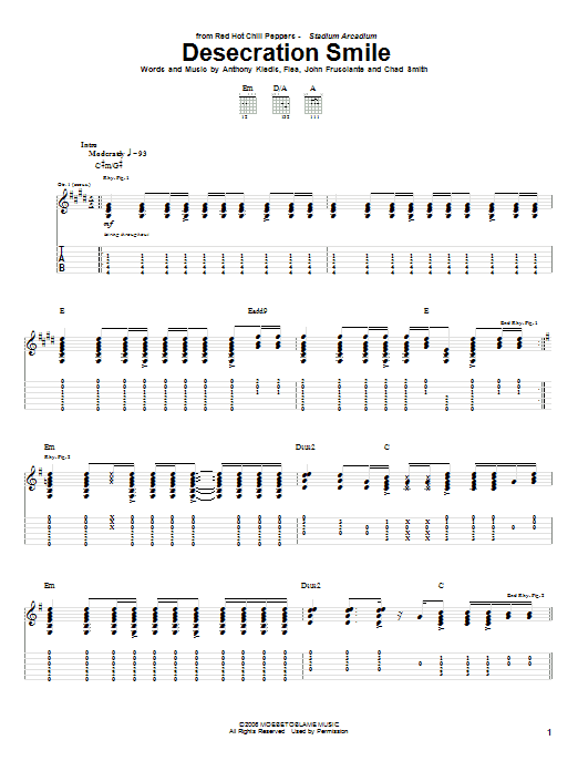 Red Hot Chili Peppers Desecration Smile sheet music notes and chords arranged for Drums Transcription