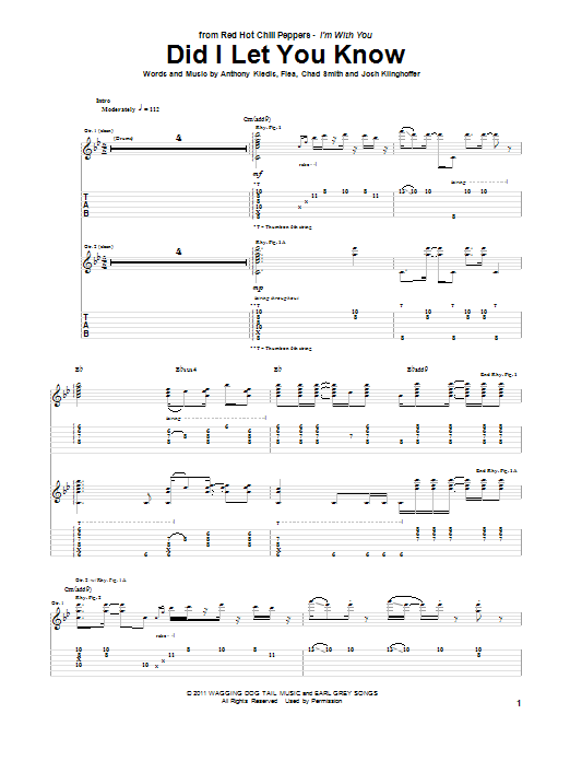 Red Hot Chili Peppers Did I Let You Know sheet music notes and chords arranged for Drums Transcription