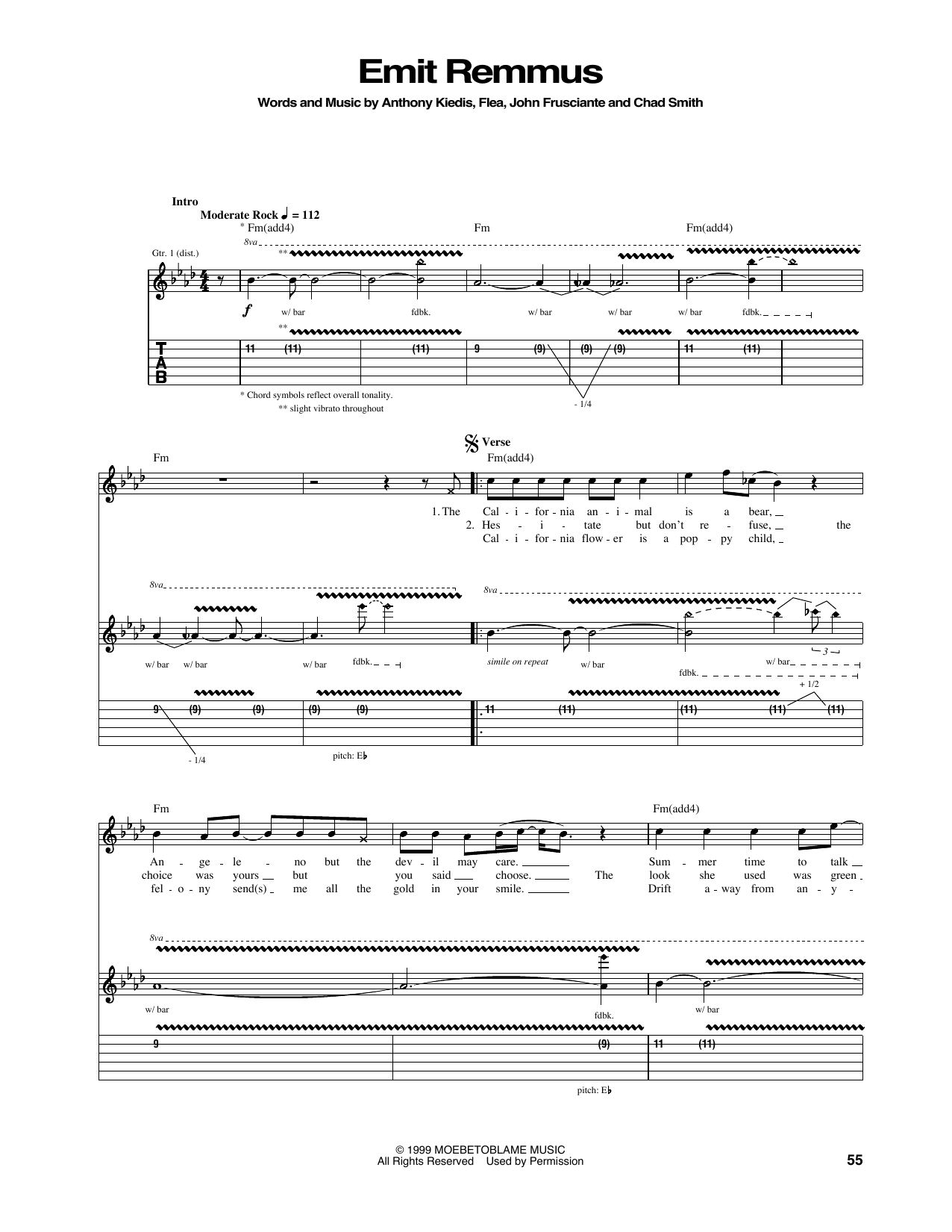 Red Hot Chili Peppers Emit Remmus sheet music notes and chords arranged for Guitar Tab