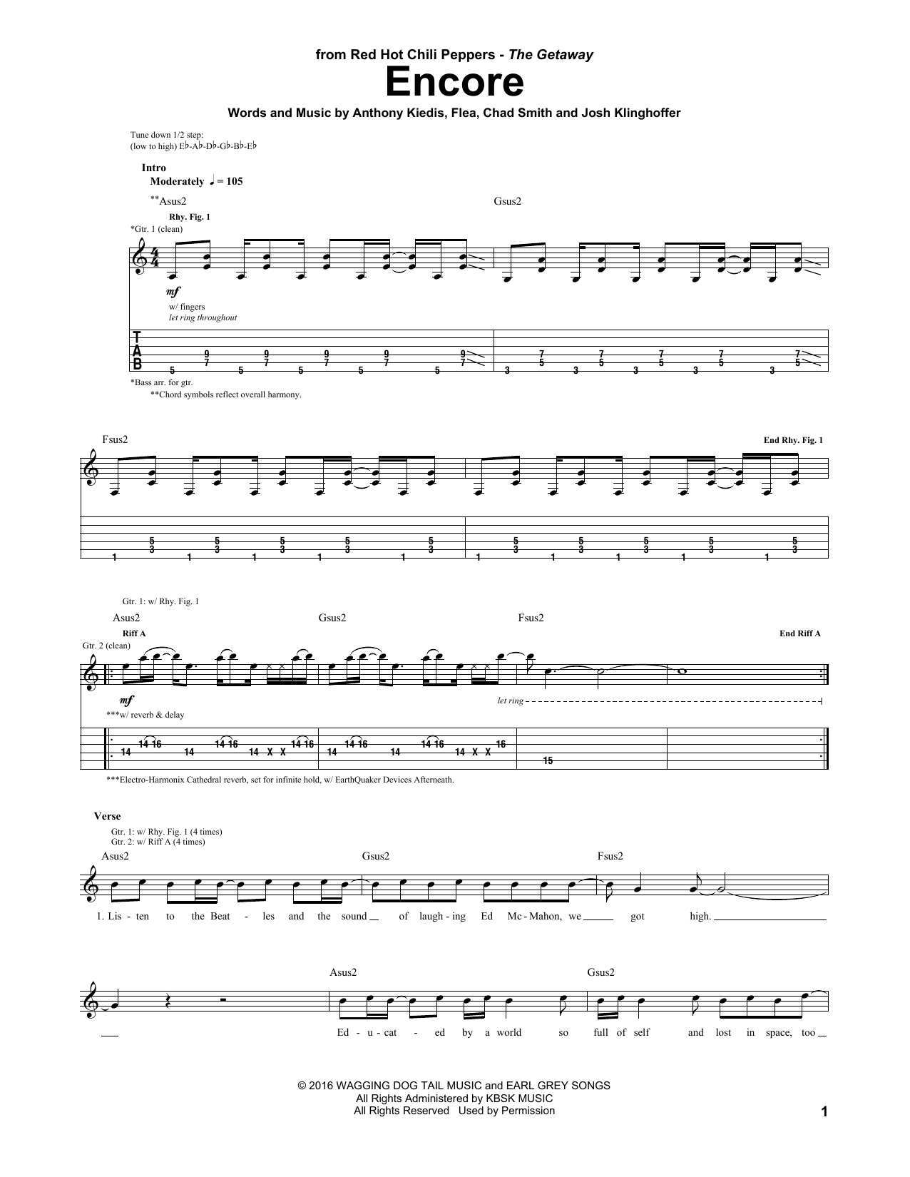 Red Hot Chili Peppers Encore sheet music notes and chords arranged for Guitar Tab