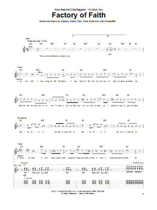 Red Hot Chili Peppers Factory Of Faith sheet music notes and chords arranged for Piano, Vocal & Guitar Chords (Right-Hand Melody)