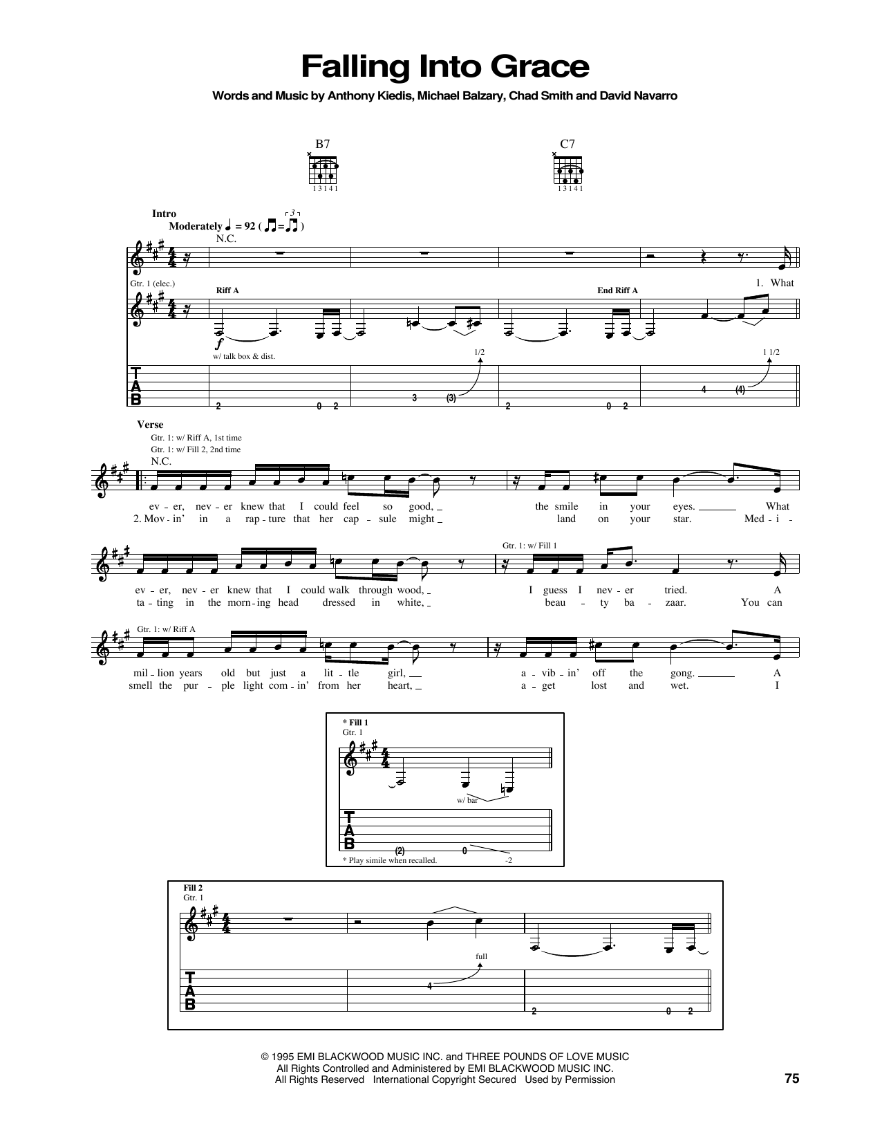 Red Hot Chili Peppers Falling Into Grace sheet music notes and chords arranged for Guitar Tab
