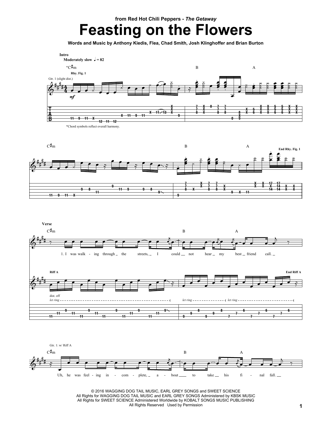 Red Hot Chili Peppers Feasting On The Flowers sheet music notes and chords arranged for Guitar Tab