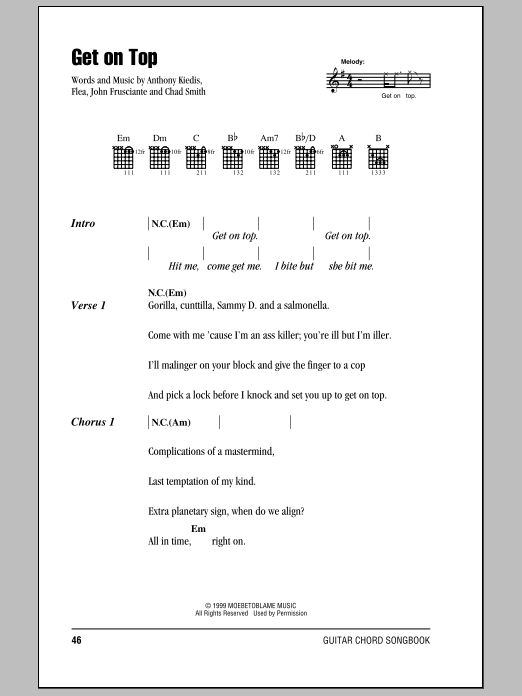 Red Hot Chili Peppers Get On Top sheet music notes and chords arranged for Bass Guitar Tab