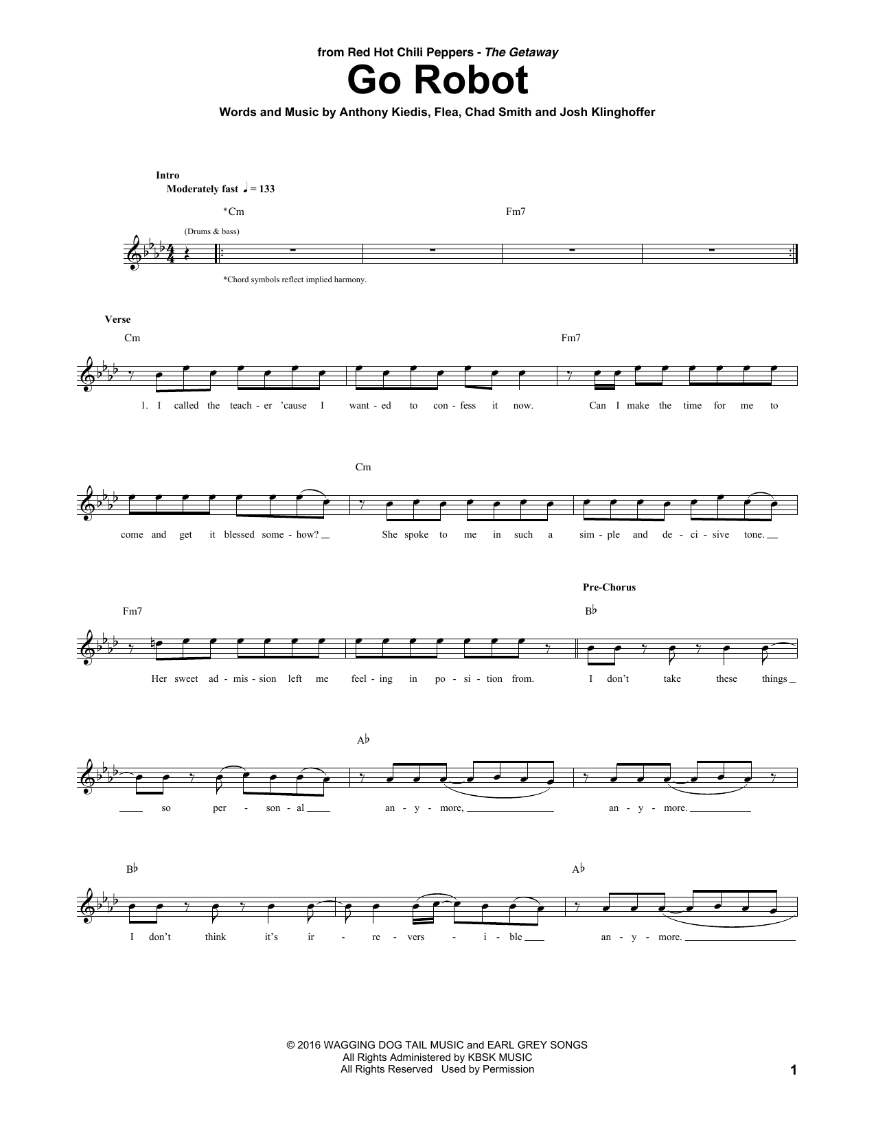 Red Hot Chili Peppers Go Robot sheet music notes and chords arranged for Guitar Tab