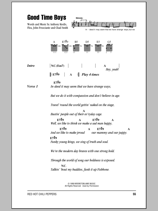 Red Hot Chili Peppers Good Time Boys sheet music notes and chords arranged for Drums Transcription