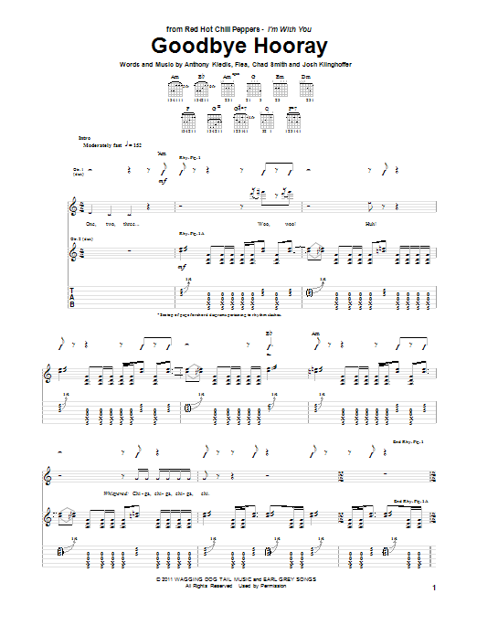 Red Hot Chili Peppers Goodbye Hooray sheet music notes and chords arranged for Piano, Vocal & Guitar Chords (Right-Hand Melody)