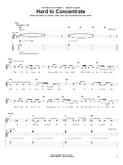 Red Hot Chili Peppers Hard To Concentrate sheet music notes and chords arranged for Drums Transcription