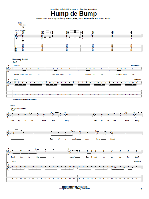 Red Hot Chili Peppers Hump De Bump sheet music notes and chords arranged for Guitar Tab