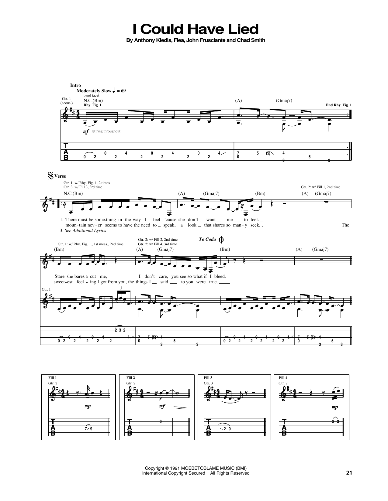 Red Hot Chili Peppers I Could Have Lied sheet music notes and chords arranged for Guitar Tab