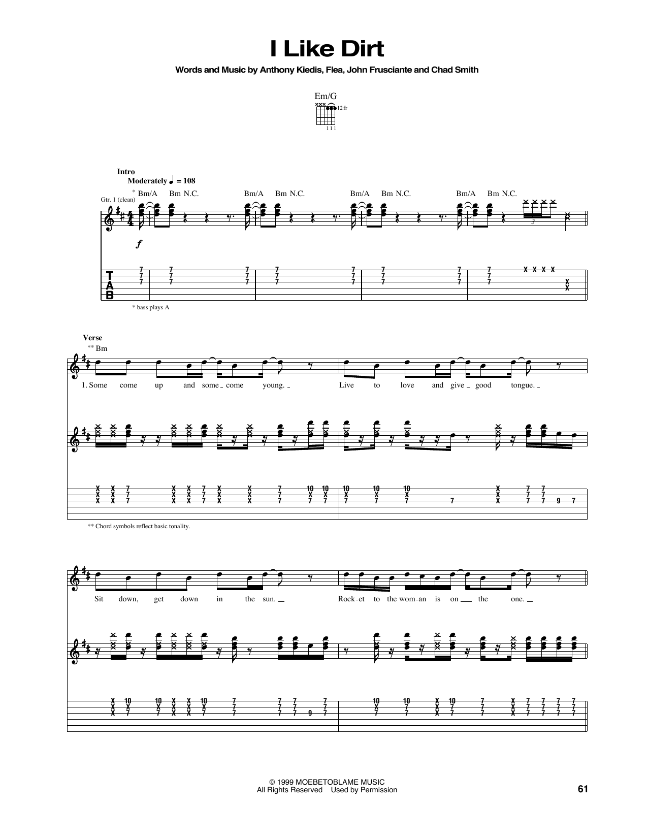 Red Hot Chili Peppers I Like Dirt sheet music notes and chords arranged for Guitar Tab