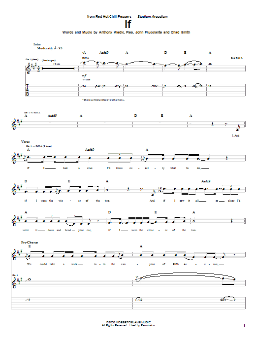Red Hot Chili Peppers If sheet music notes and chords arranged for Bass Guitar Tab