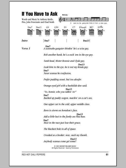 Red Hot Chili Peppers If You Have To Ask sheet music notes and chords arranged for Guitar Tab