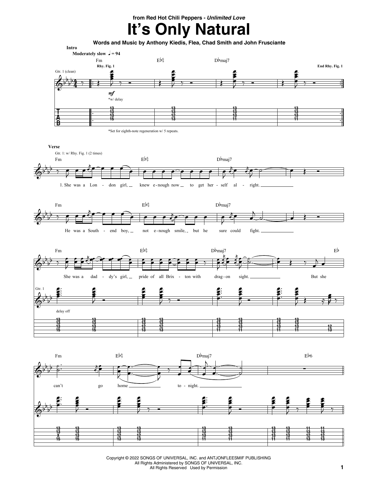 Red Hot Chili Peppers It's Only Natural sheet music notes and chords arranged for Bass Guitar Tab