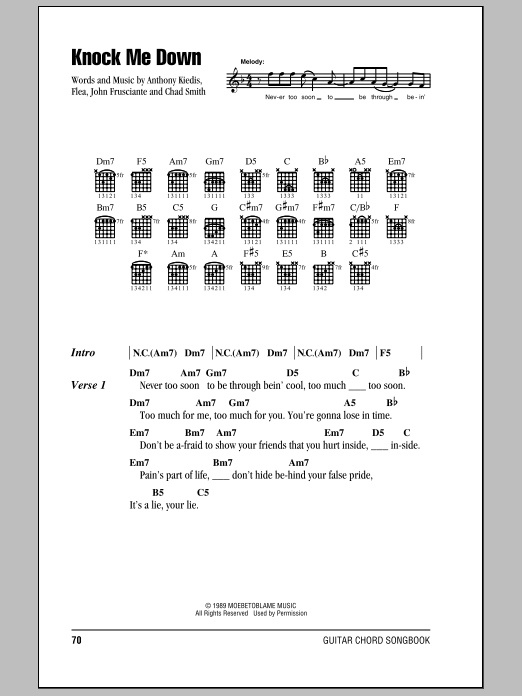 Red Hot Chili Peppers Knock Me Down sheet music notes and chords arranged for Piano, Vocal & Guitar Chords (Right-Hand Melody)