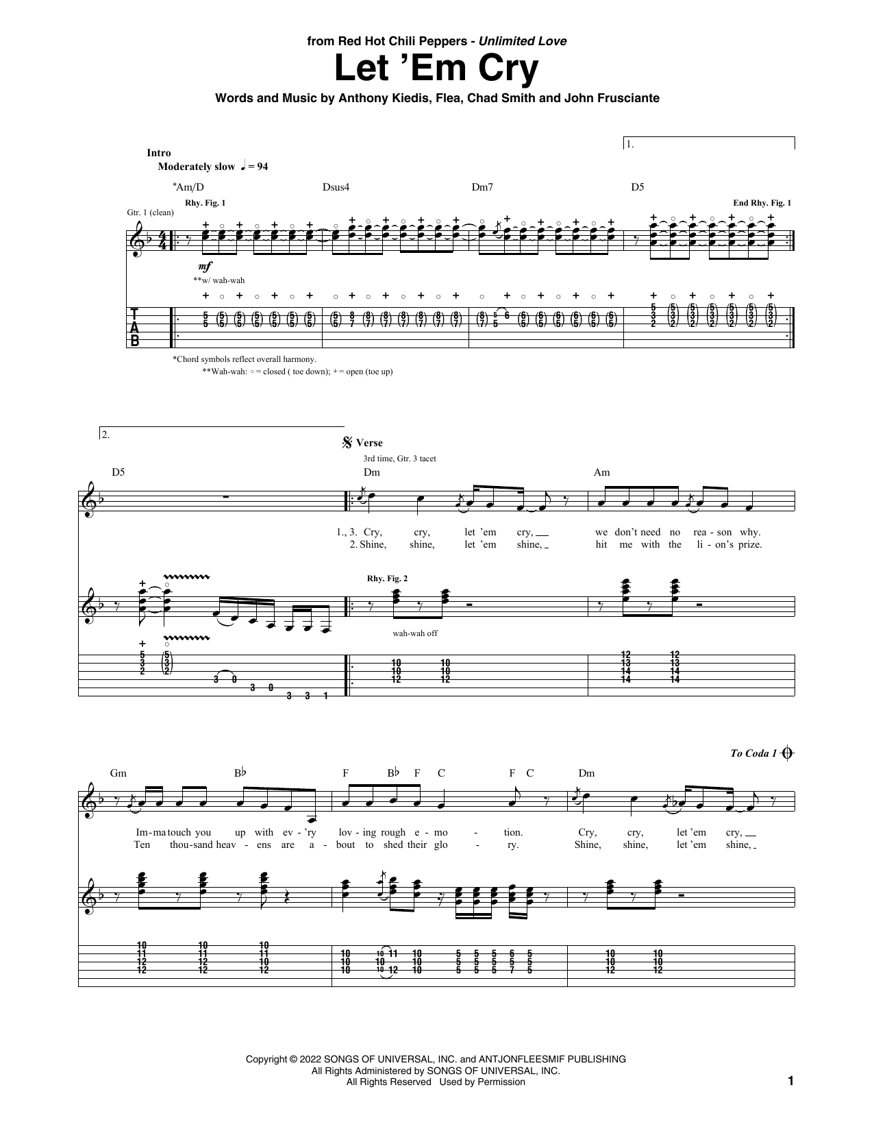 Red Hot Chili Peppers Let 'Em Cry sheet music notes and chords arranged for Bass Guitar Tab