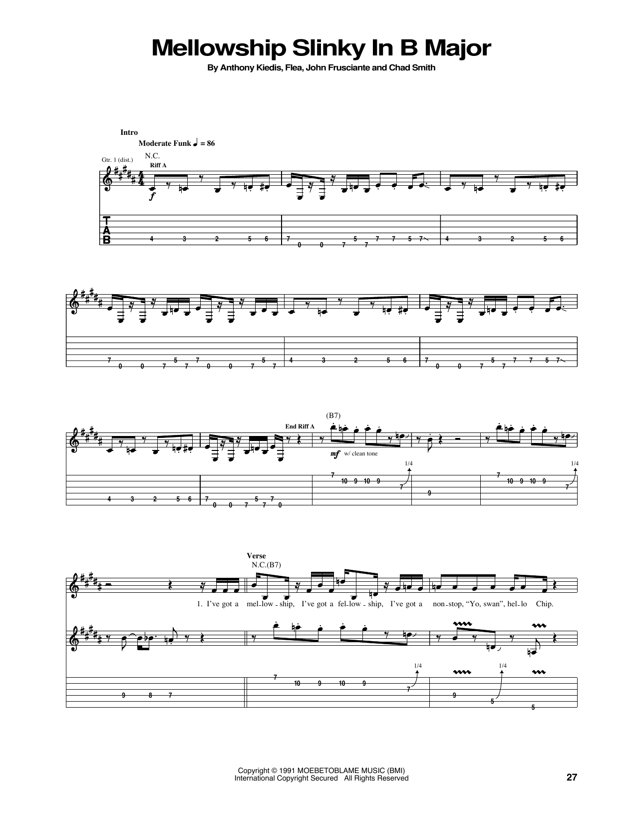 Red Hot Chili Peppers Mellowship Slinky In B Major sheet music notes and chords arranged for Drums Transcription