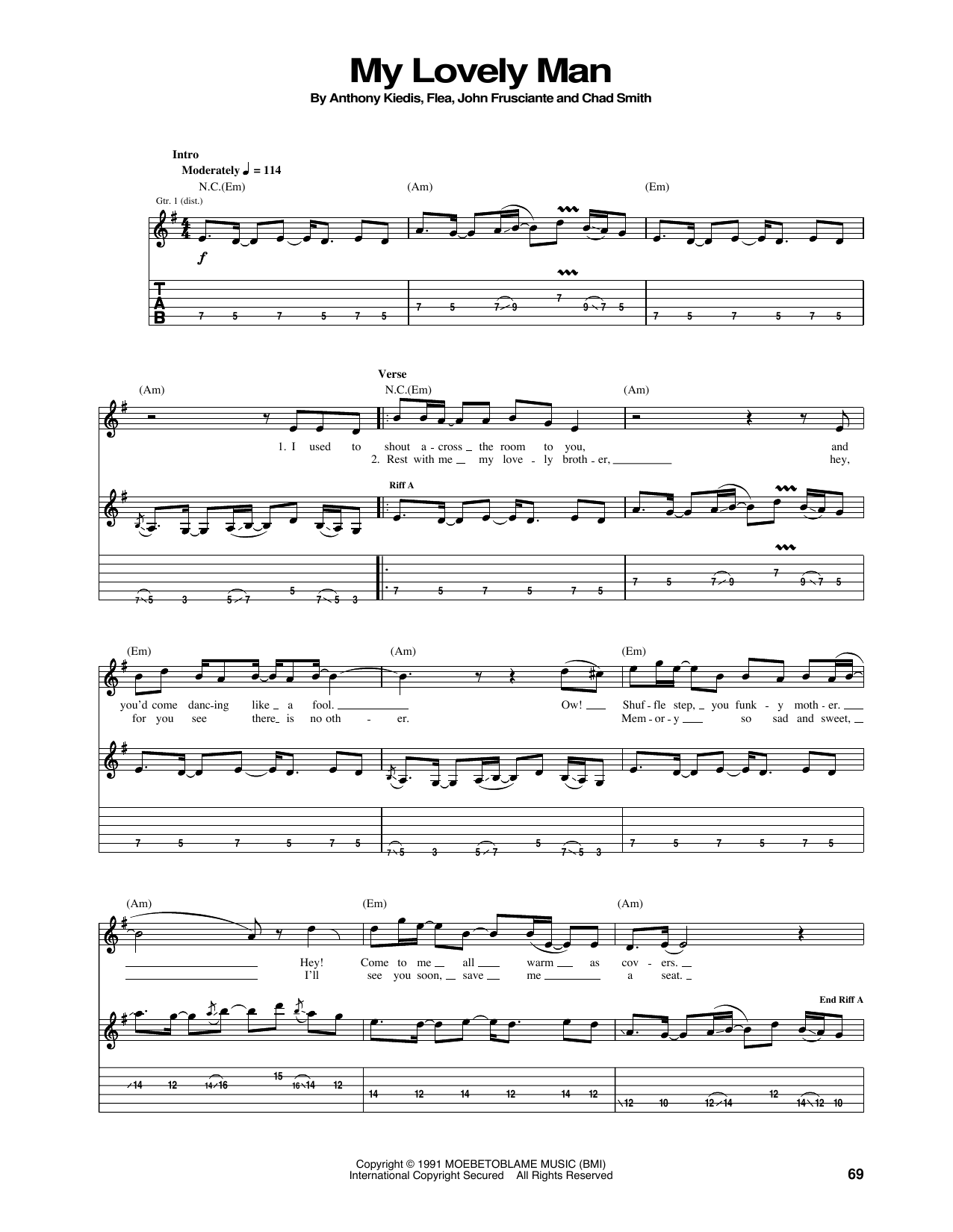 Red Hot Chili Peppers My Lovely Man sheet music notes and chords arranged for Guitar Tab
