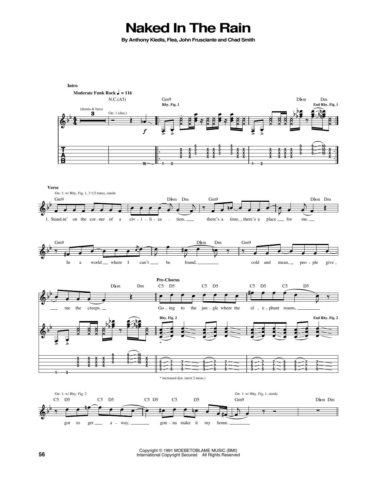 Red Hot Chili Peppers Naked In The Rain sheet music notes and chords arranged for Bass Guitar Tab