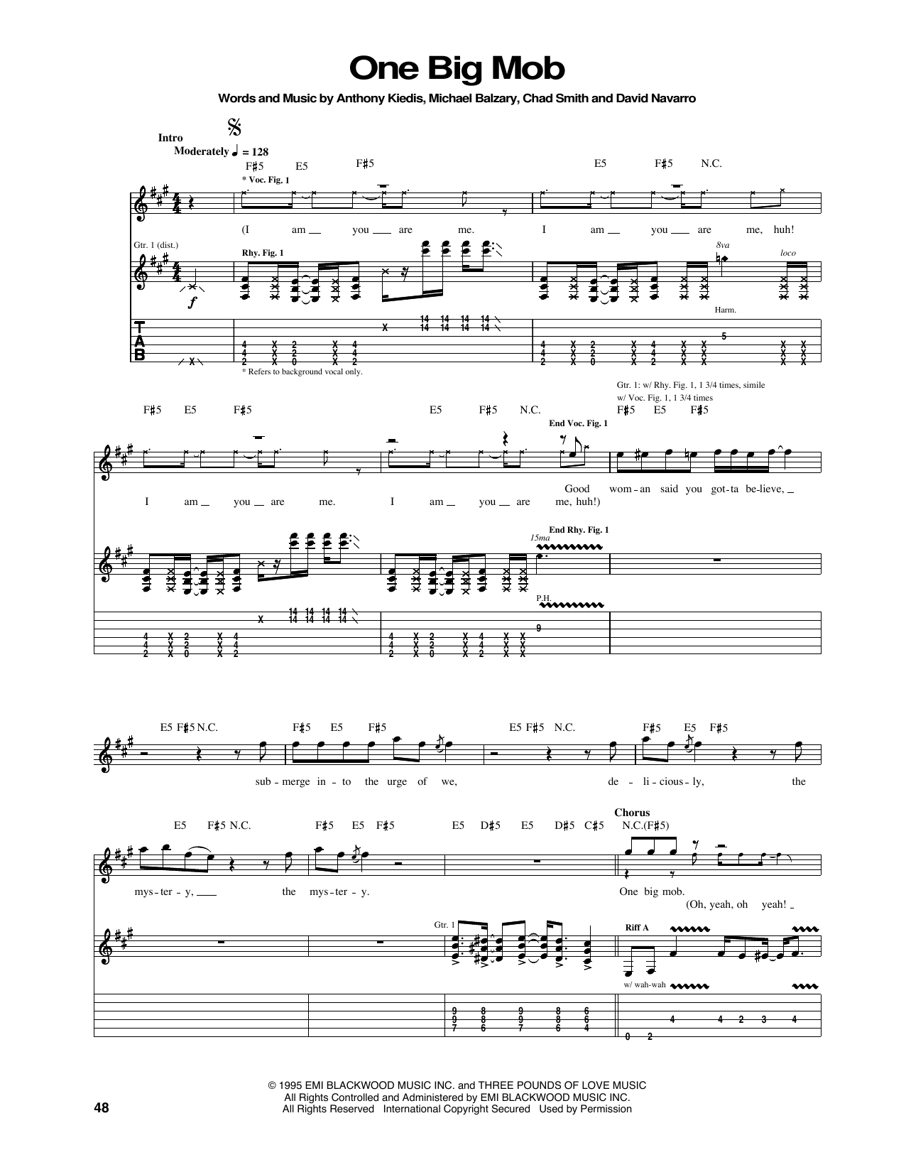 Red Hot Chili Peppers One Big Mob sheet music notes and chords arranged for Guitar Tab