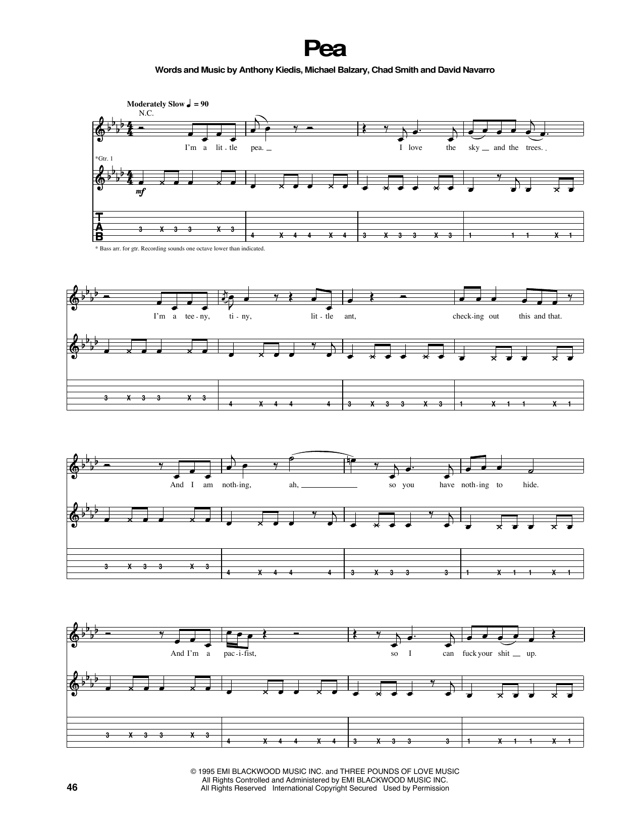 Red Hot Chili Peppers Pea sheet music notes and chords arranged for Guitar Tab