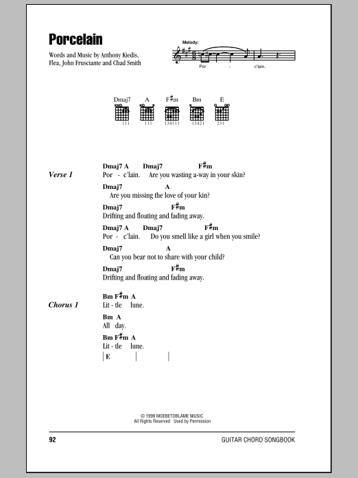 Red Hot Chili Peppers Porcelain sheet music notes and chords arranged for Bass Guitar Tab