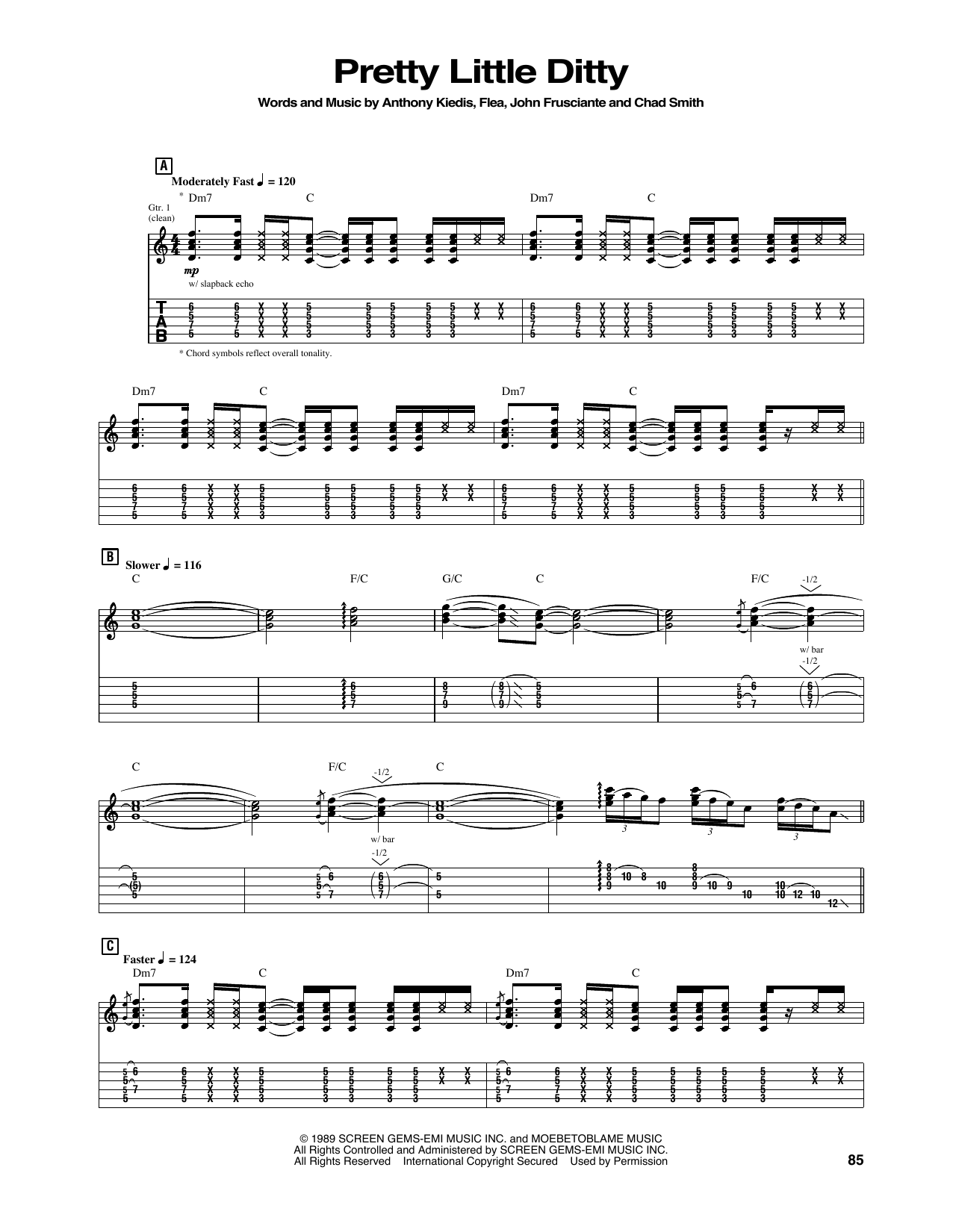 Red Hot Chili Peppers Pretty Little Ditty sheet music notes and chords arranged for Guitar Tab