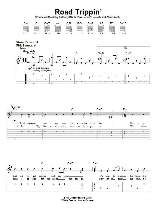 Red Hot Chili Peppers Road Trippin' sheet music notes and chords arranged for Guitar Lead Sheet