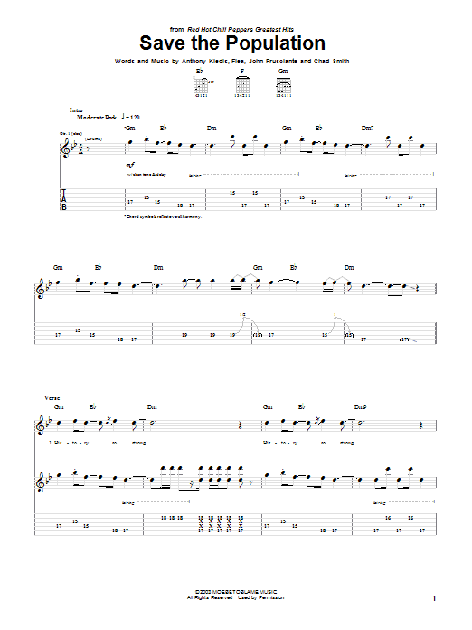 Red Hot Chili Peppers Save The Population sheet music notes and chords arranged for Guitar Tab