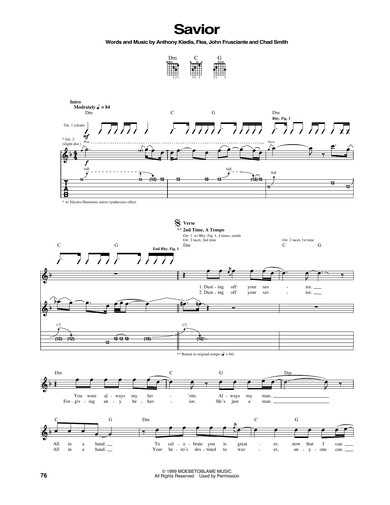Red Hot Chili Peppers Savior sheet music notes and chords arranged for Guitar Tab