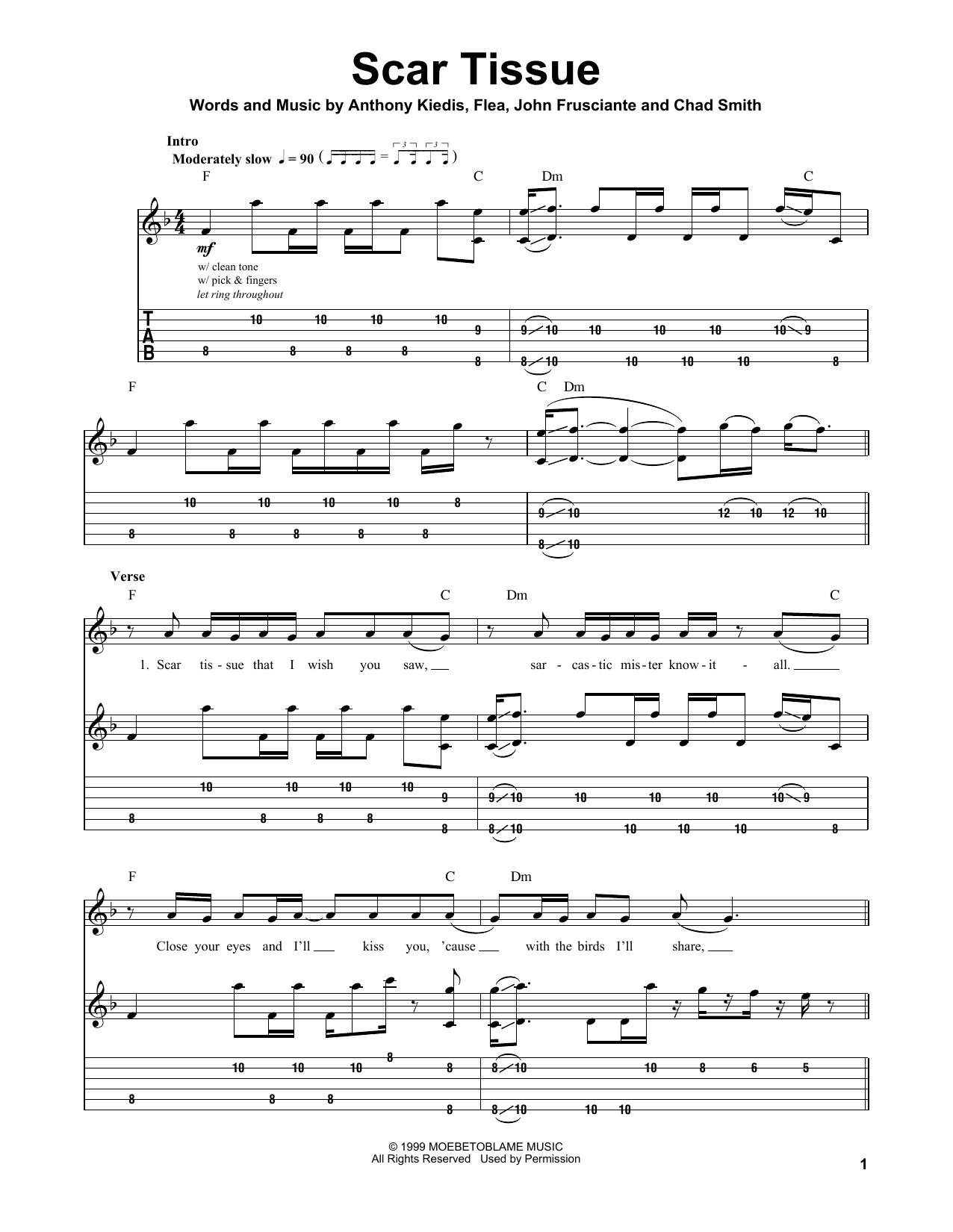 Red Hot Chili Peppers Scar Tissue sheet music notes and chords arranged for Easy Guitar