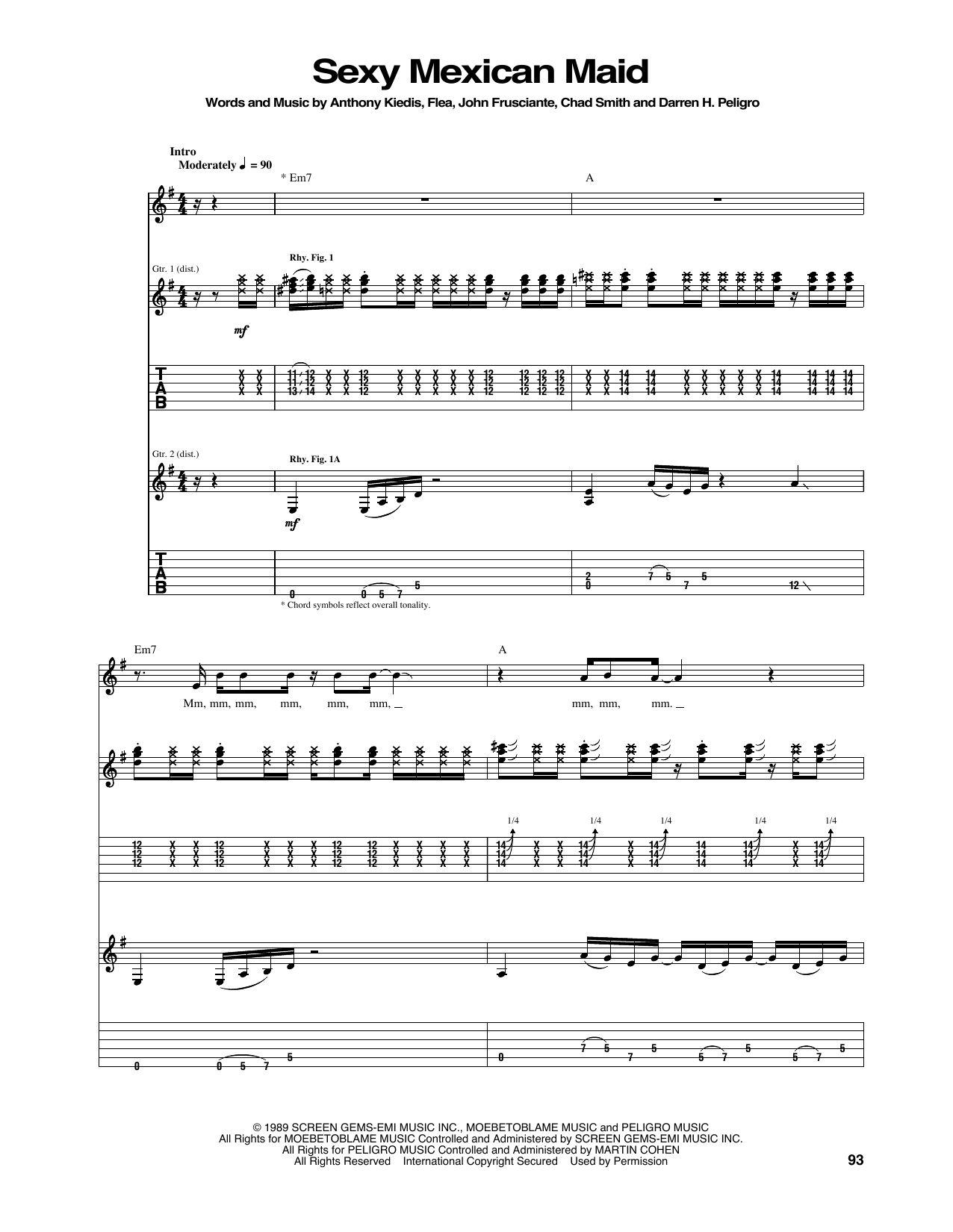 Red Hot Chili Peppers Sexy Mexican Maid sheet music notes and chords arranged for Guitar Tab