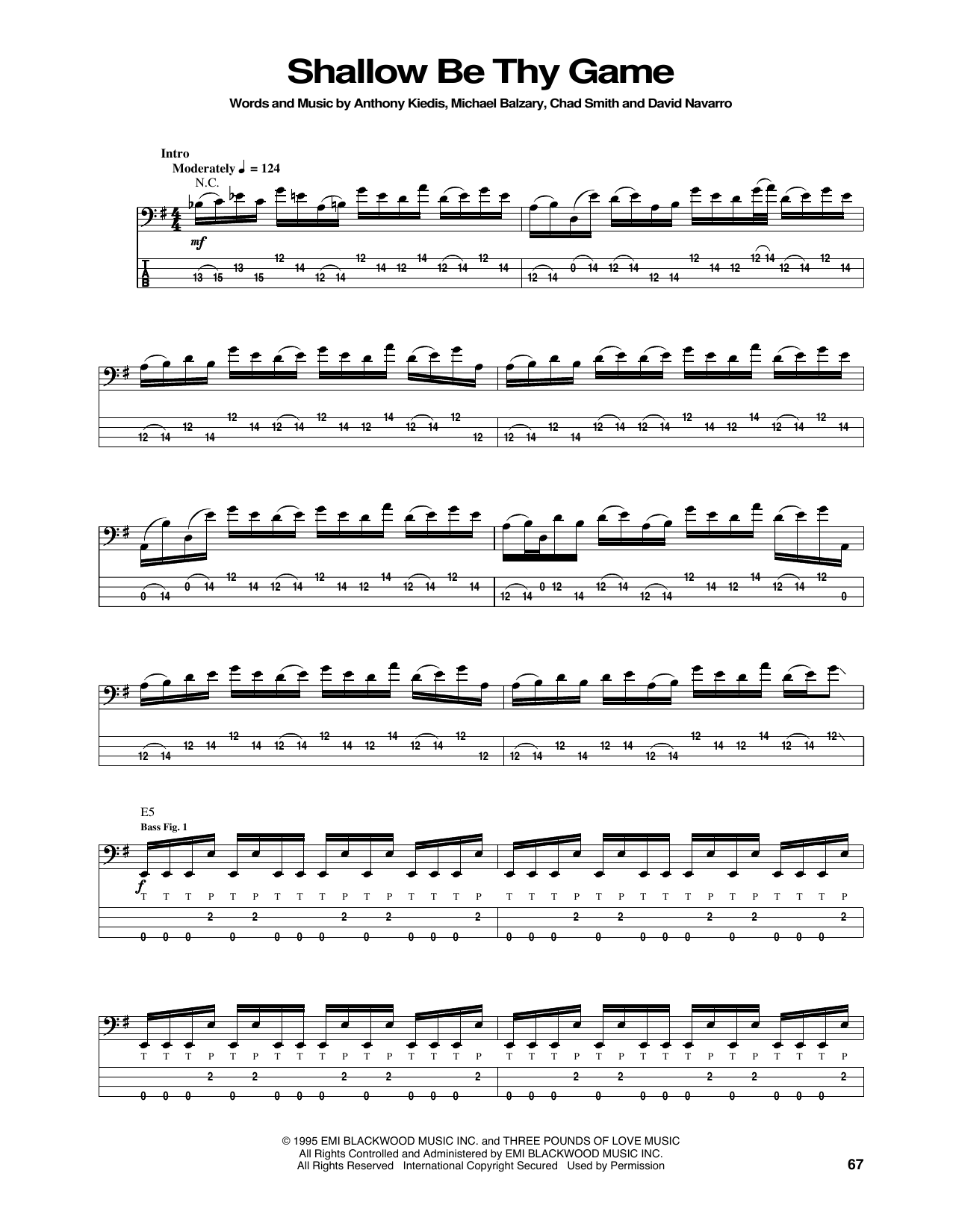 Red Hot Chili Peppers Shallow Be Thy Game sheet music notes and chords arranged for Bass Guitar Tab