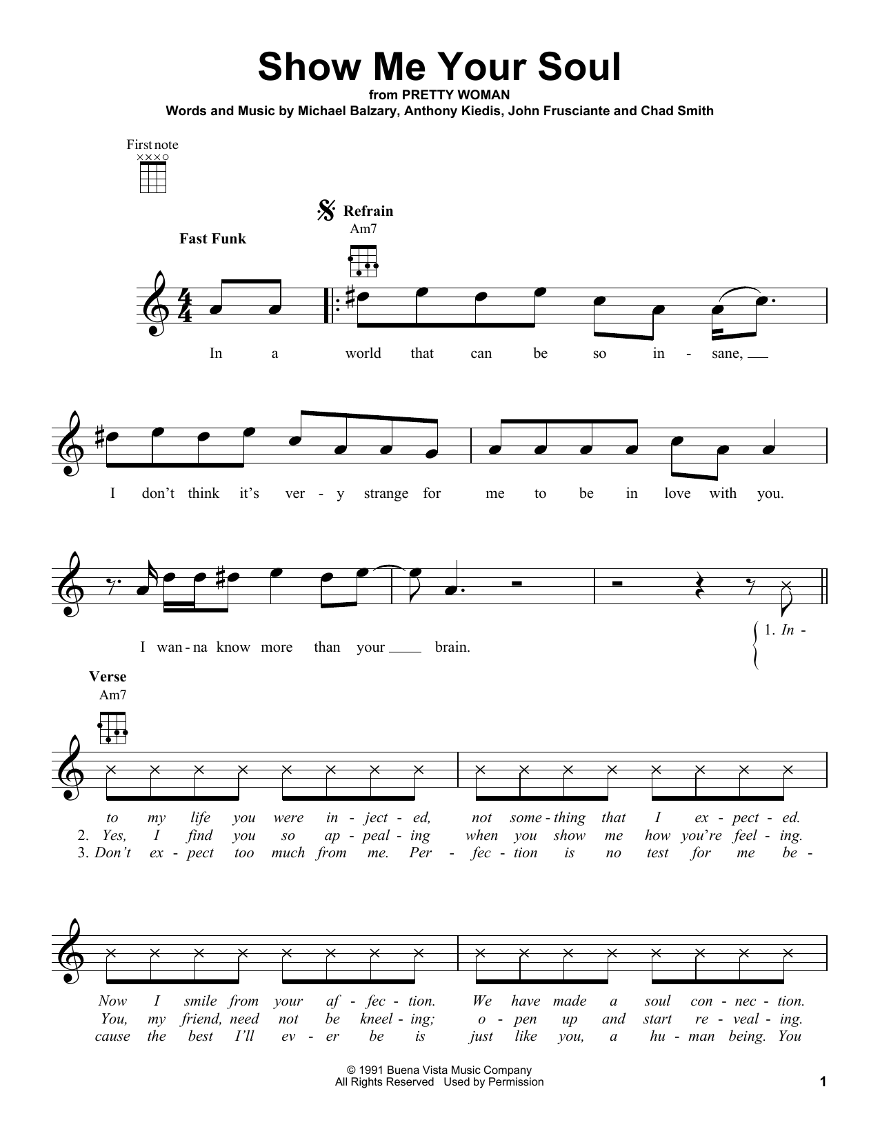 Red Hot Chili Peppers Show Me Your Soul sheet music notes and chords arranged for Ukulele