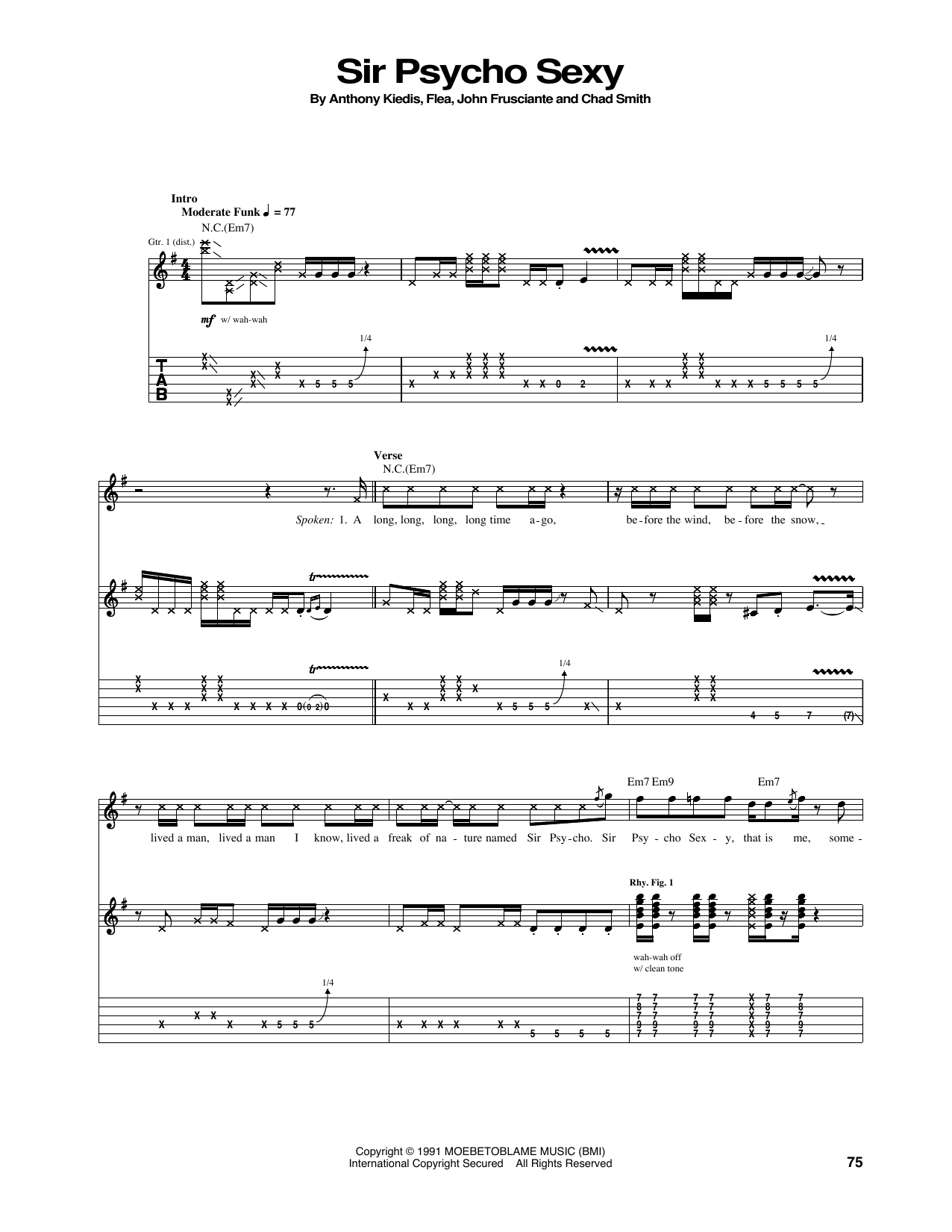 Red Hot Chili Peppers Sir Psycho Sexy sheet music notes and chords arranged for Bass Guitar Tab