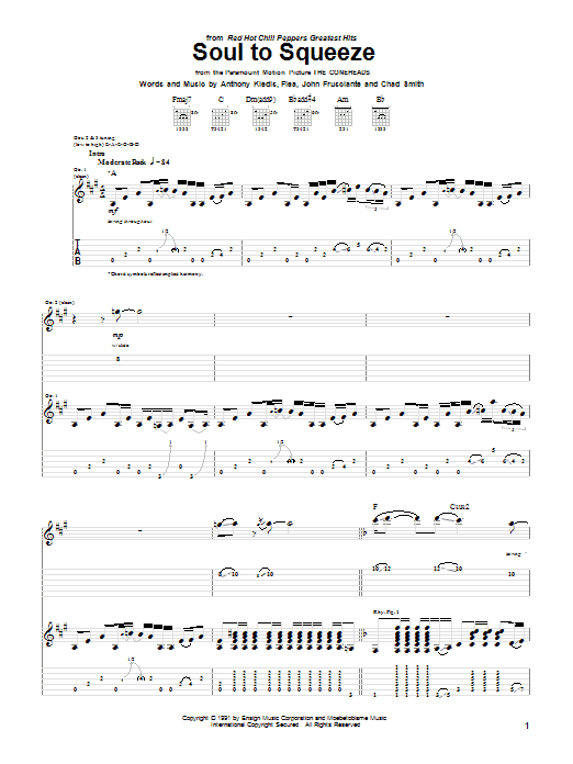 Red Hot Chili Peppers Soul To Squeeze sheet music notes and chords arranged for Drums Transcription