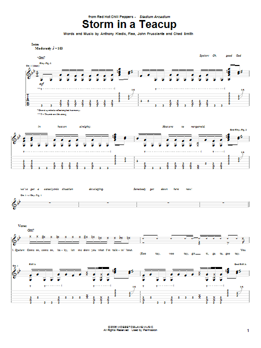 Red Hot Chili Peppers Storm In A Teacup sheet music notes and chords arranged for Bass Guitar Tab