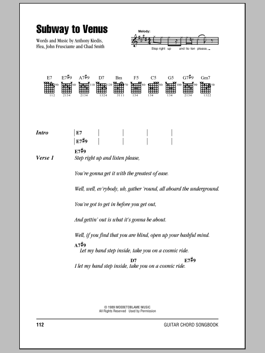 Red Hot Chili Peppers Subway To Venus sheet music notes and chords arranged for Guitar Tab