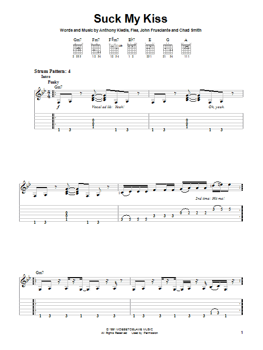 Red Hot Chili Peppers Suck My Kiss sheet music notes and chords arranged for Bass Guitar Tab