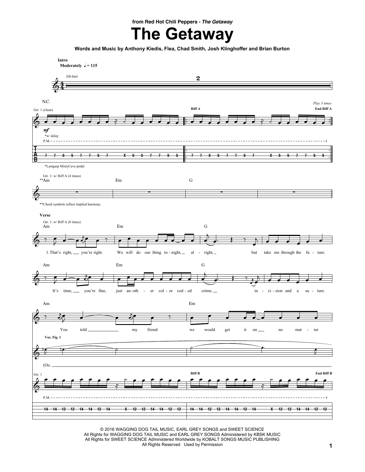 Red Hot Chili Peppers The Getaway sheet music notes and chords arranged for Guitar Tab