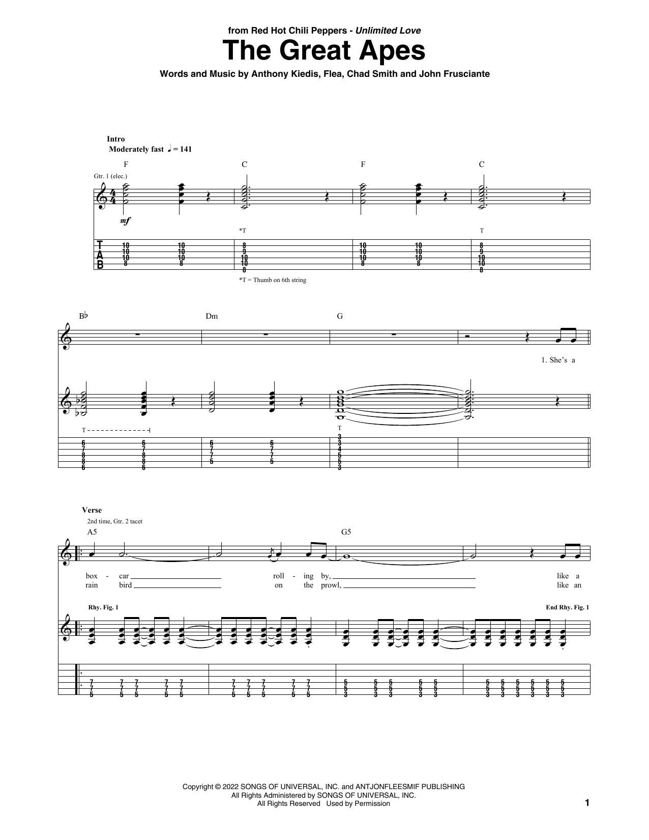 Red Hot Chili Peppers The Great Apes sheet music notes and chords arranged for Bass Guitar Tab