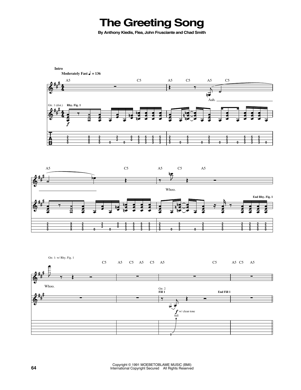 Red Hot Chili Peppers The Greeting Song sheet music notes and chords arranged for Guitar Tab