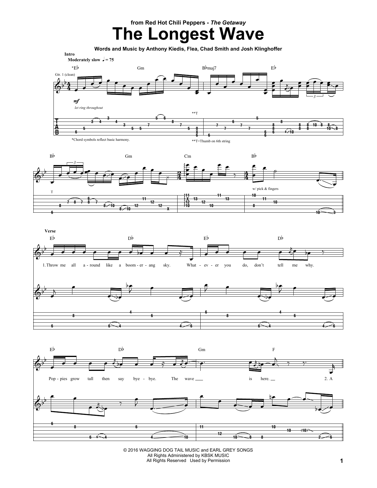 Red Hot Chili Peppers The Longest Wave sheet music notes and chords arranged for Guitar Tab