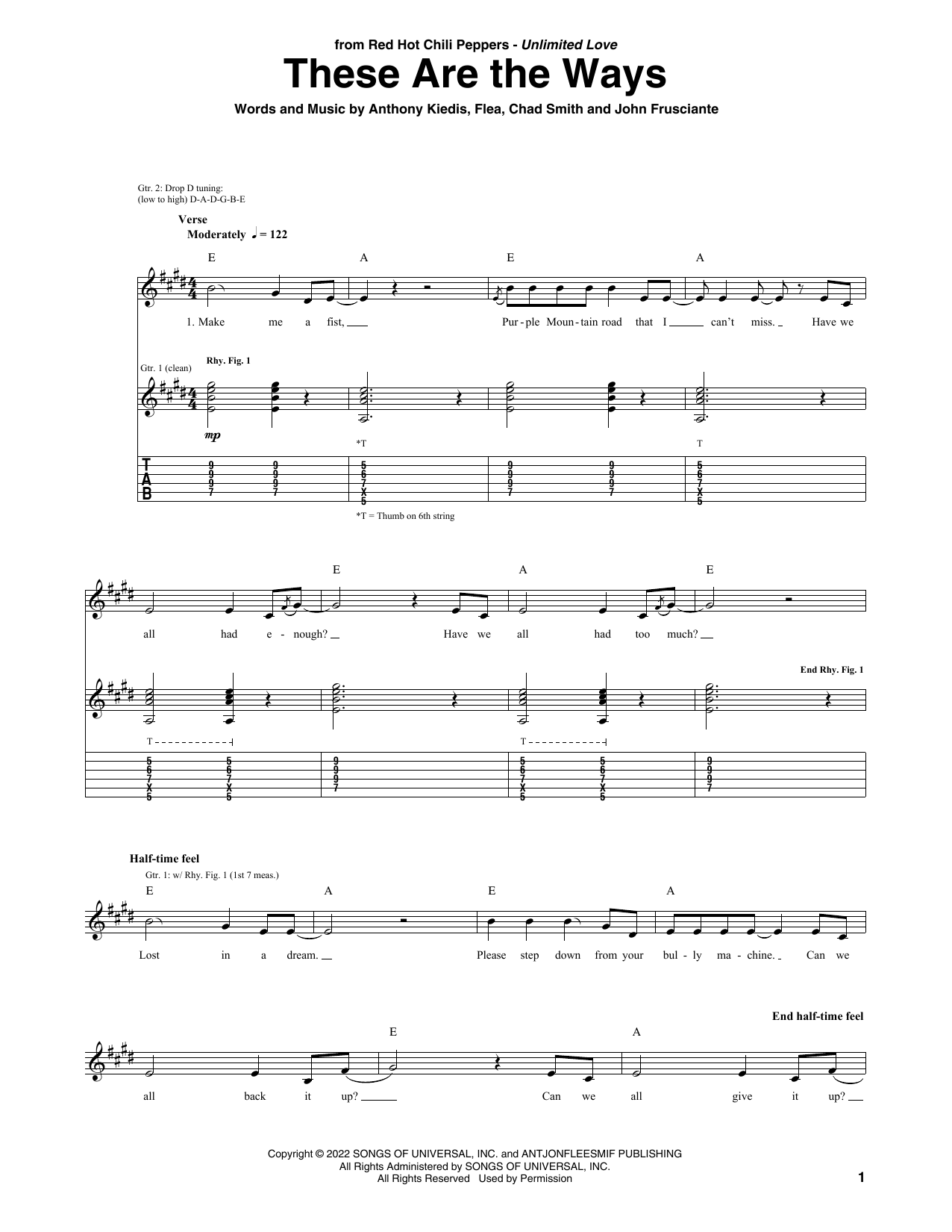 Red Hot Chili Peppers These Are The Ways sheet music notes and chords arranged for Bass Guitar Tab