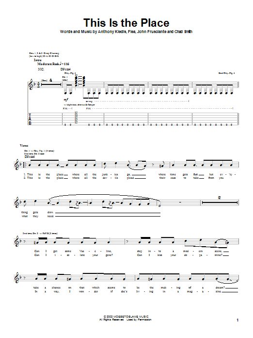 Red Hot Chili Peppers This Is The Place sheet music notes and chords arranged for Bass Guitar Tab