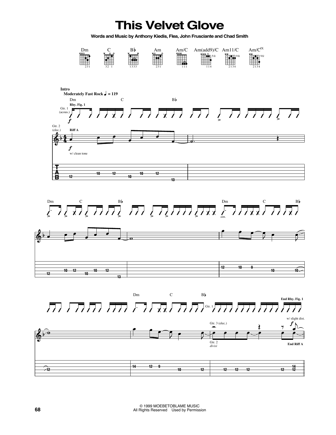 Red Hot Chili Peppers This Velvet Glove sheet music notes and chords arranged for Guitar Tab