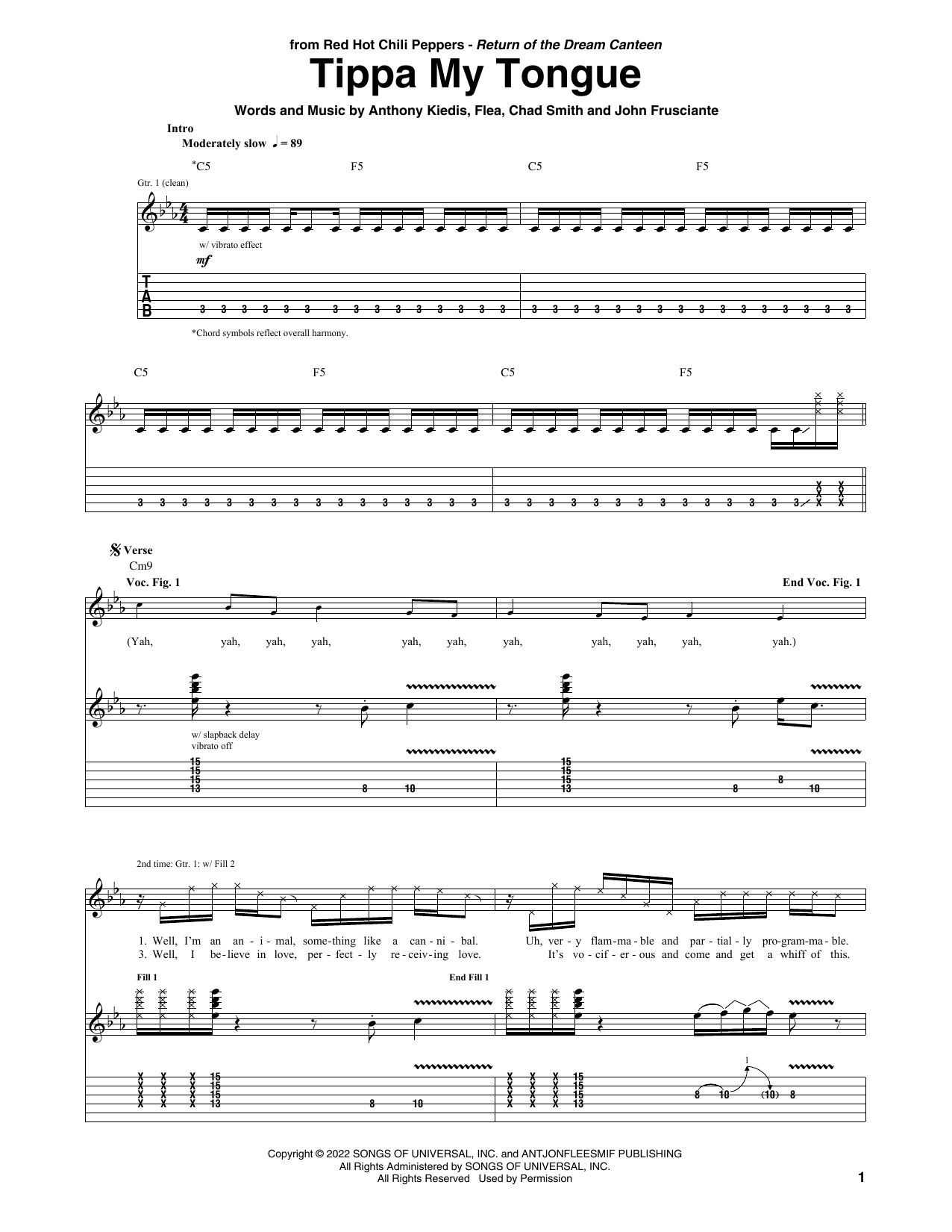 Red Hot Chili Peppers Tippa My Tongue sheet music notes and chords arranged for Guitar Tab