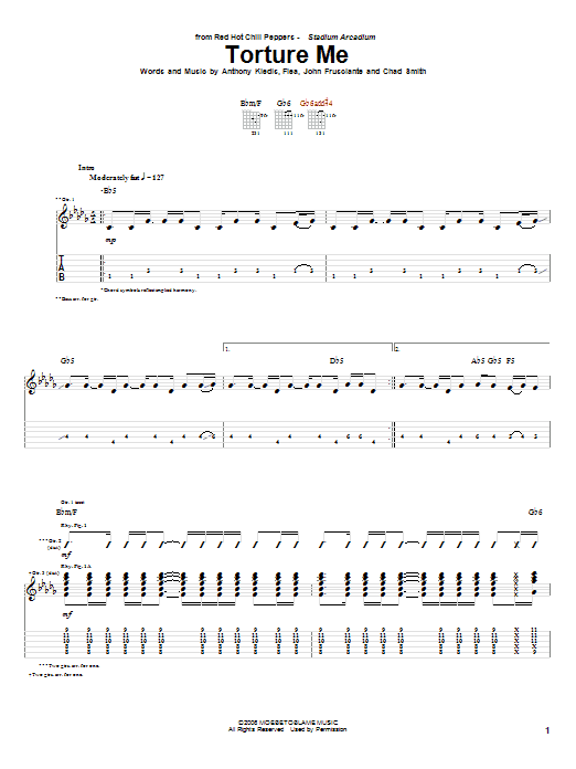 Red Hot Chili Peppers Torture Me sheet music notes and chords arranged for Drums Transcription